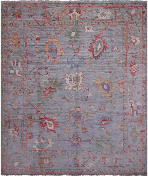 Grey Turkish Oushak Hand-Knotted Wool Rug - 8' 5" X 10' 1"