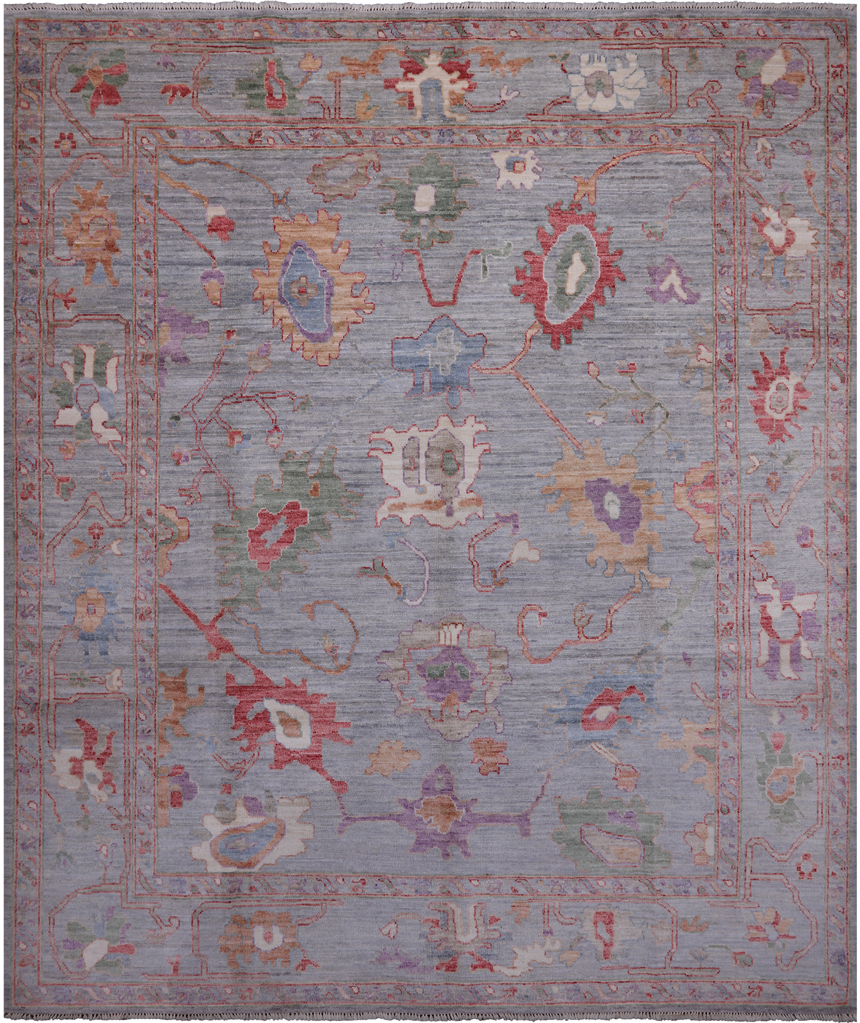 Grey Turkish Oushak Hand-Knotted Wool Rug - 8' 5" X 10' 1"