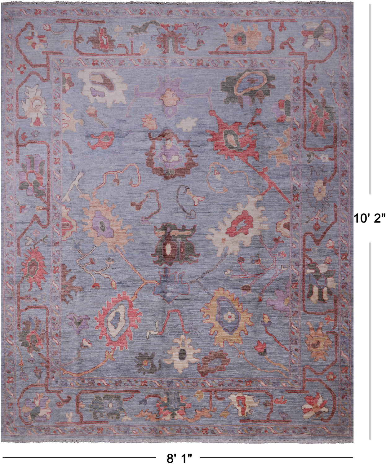 Blue Turkish Oushak Hand Knotted Wool Rug - 8' 1" X 10' 2"