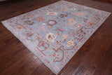 Blue Turkish Oushak Hand Knotted Wool Rug - 8' 1" X 10' 2"
