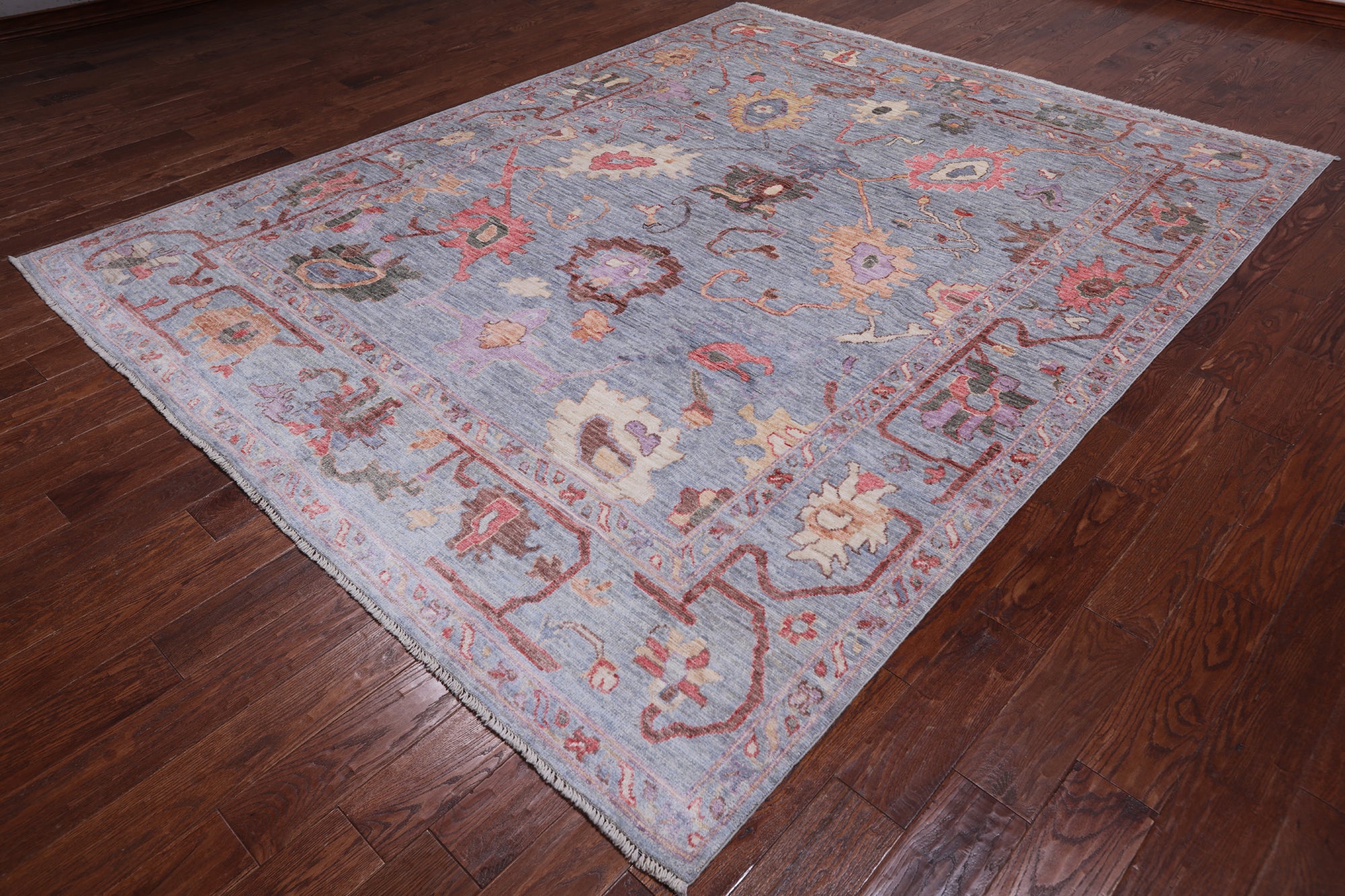 Blue Turkish Oushak Hand Knotted Wool Rug - 8' 1" X 10' 2"