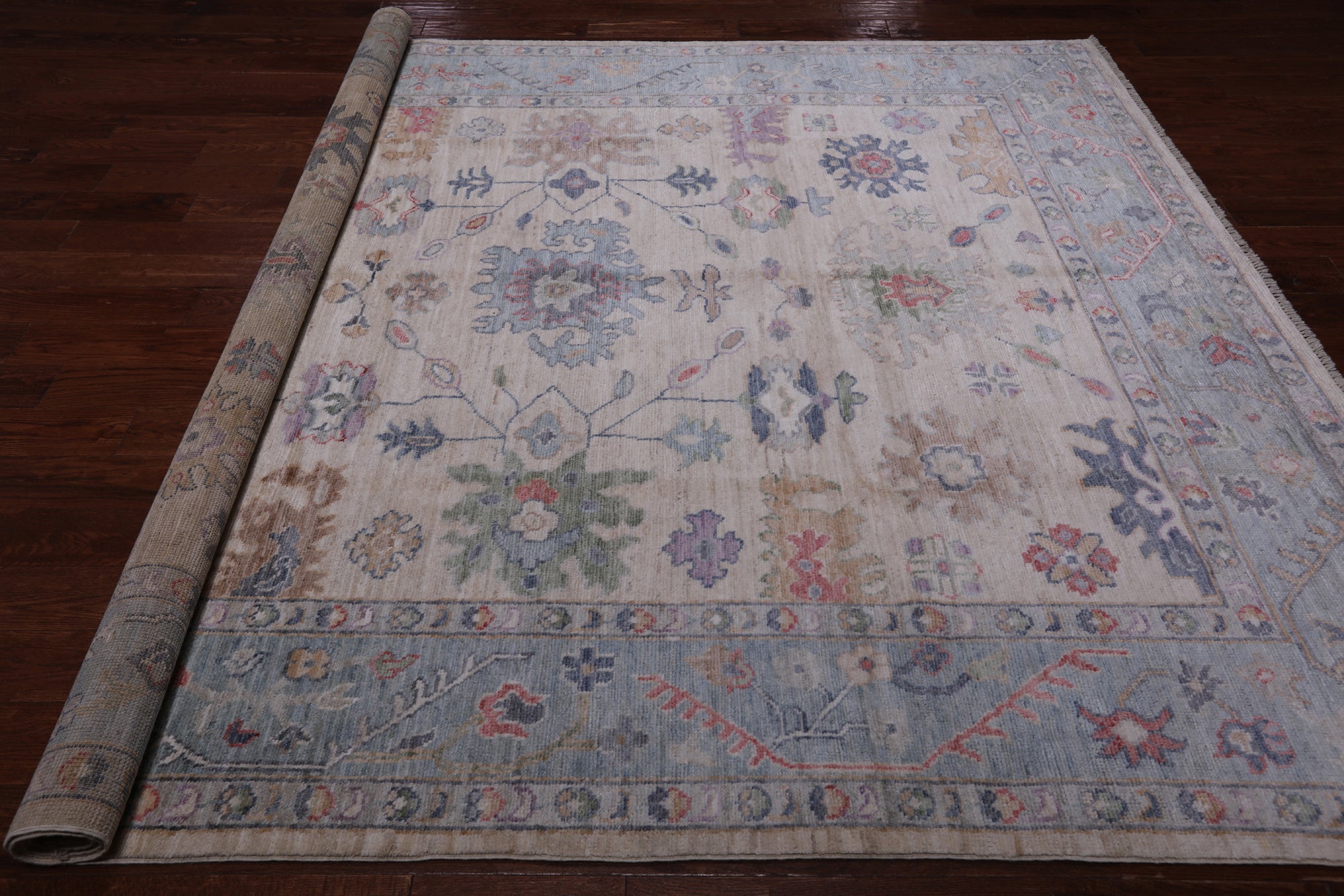 Ivory Turkish Oushak Hand Knotted Wool Rug - 8' 3" X 10' 2"