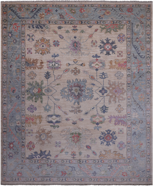 Ivory Turkish Oushak Hand Knotted Wool Rug - 8' 3" X 10' 2"