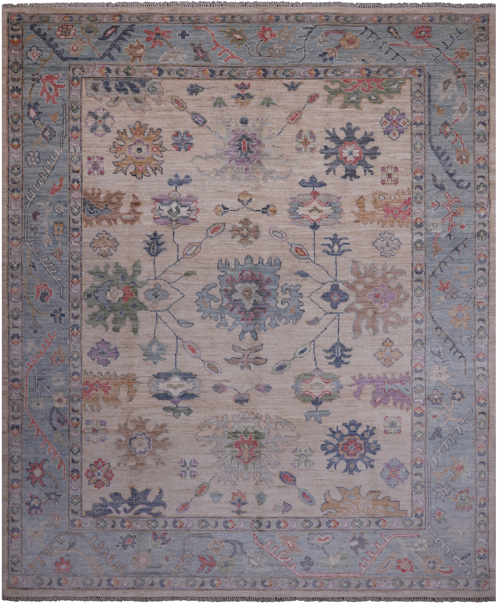 Ivory Turkish Oushak Hand Knotted Wool Rug - 8' 3" X 10' 2"