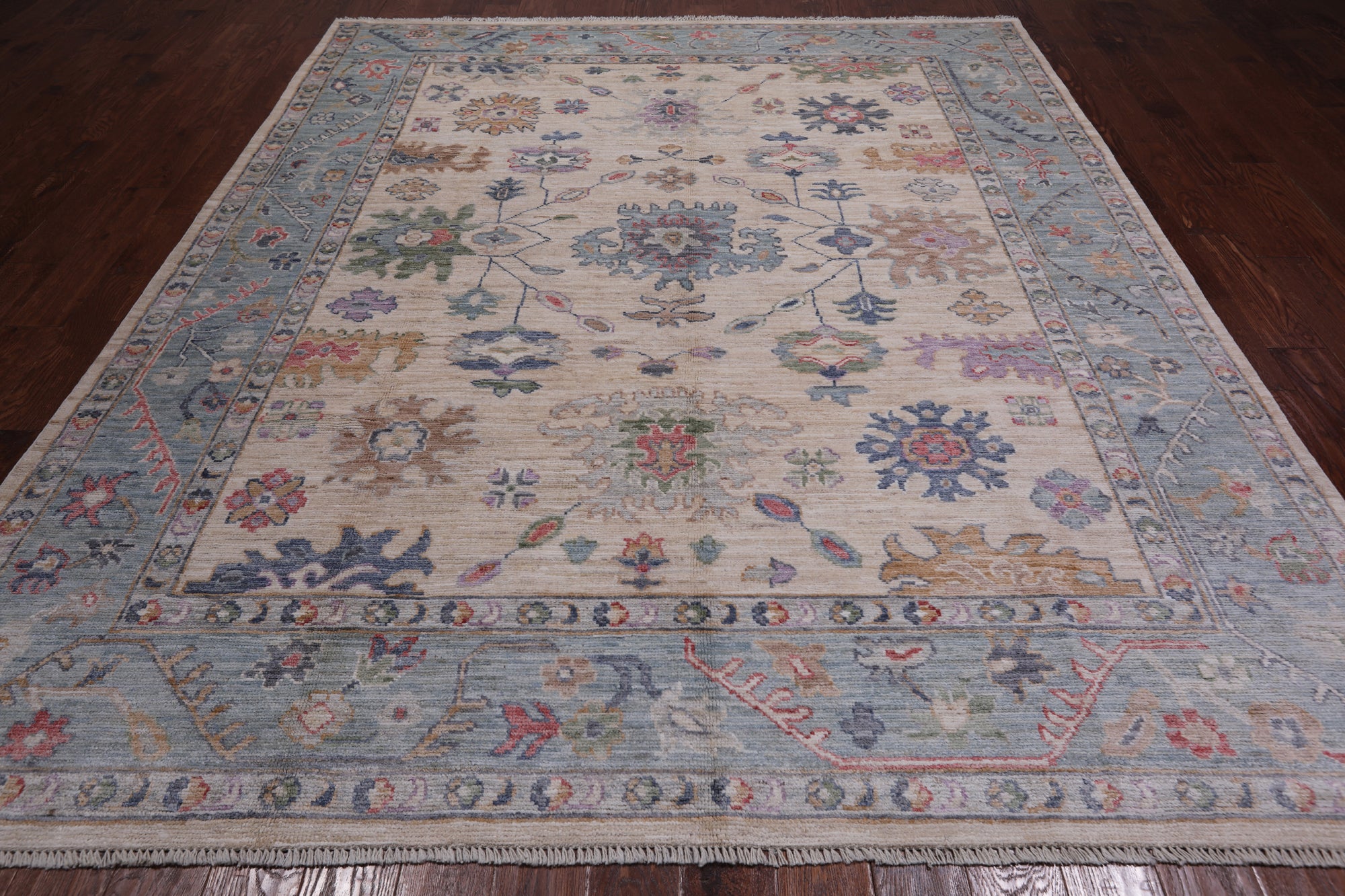 Ivory Turkish Oushak Hand Knotted Wool Rug - 8' 3" X 10' 2"