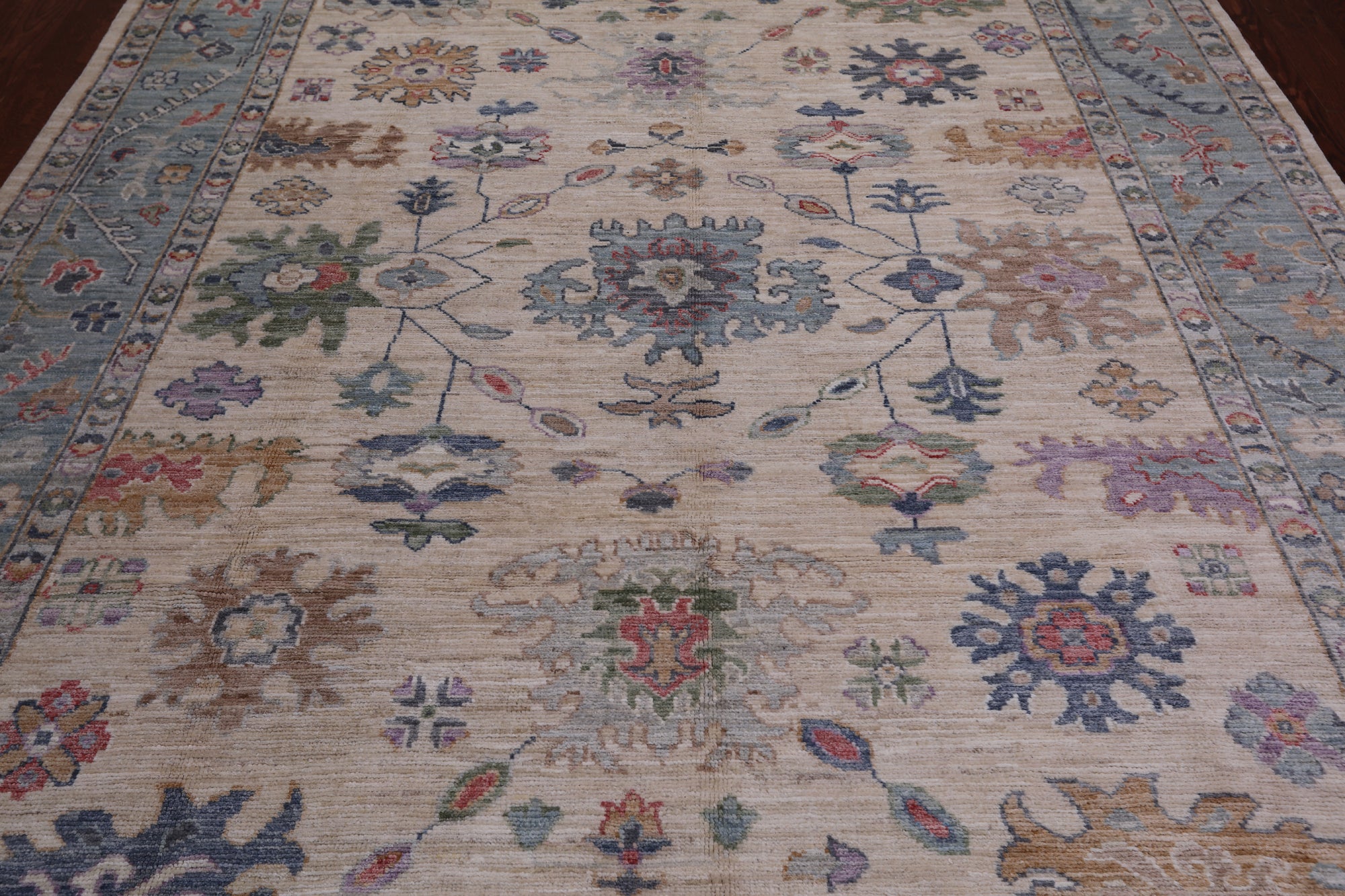 Ivory Turkish Oushak Hand Knotted Wool Rug - 8' 3" X 10' 2"