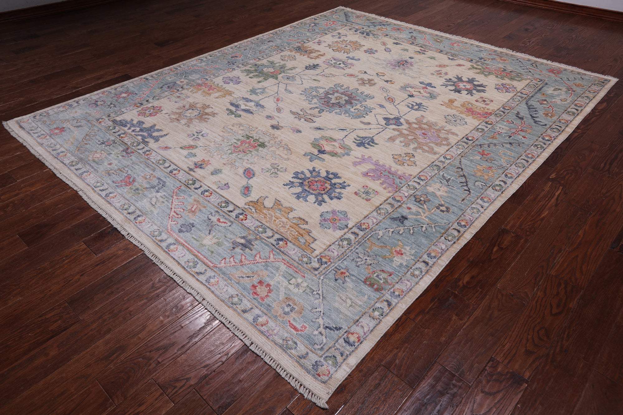 Ivory Turkish Oushak Hand Knotted Wool Rug - 8' 3" X 10' 2"