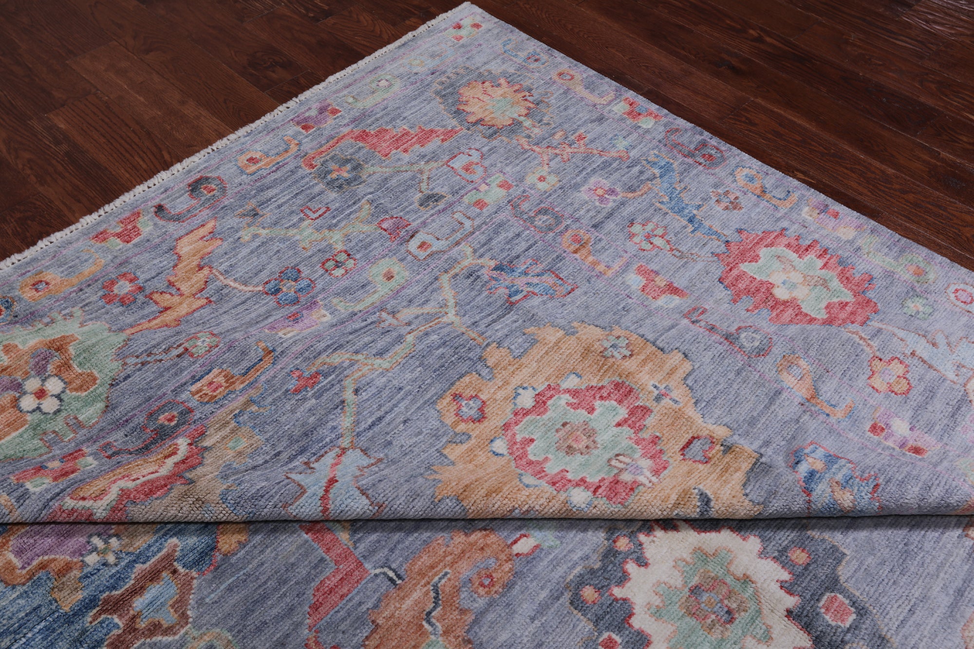 Blue/Grey Turkish Oushak Handmade Wool Rug - 9' 0" X 11' 11"