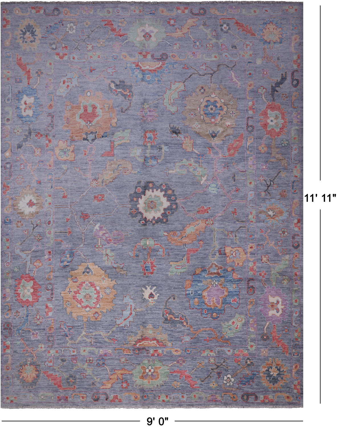 Blue/Grey Turkish Oushak Handmade Wool Rug - 9' 0" X 11' 11"