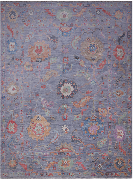 Blue/Grey Turkish Oushak Handmade Wool Rug - 9' 0" X 11' 11"