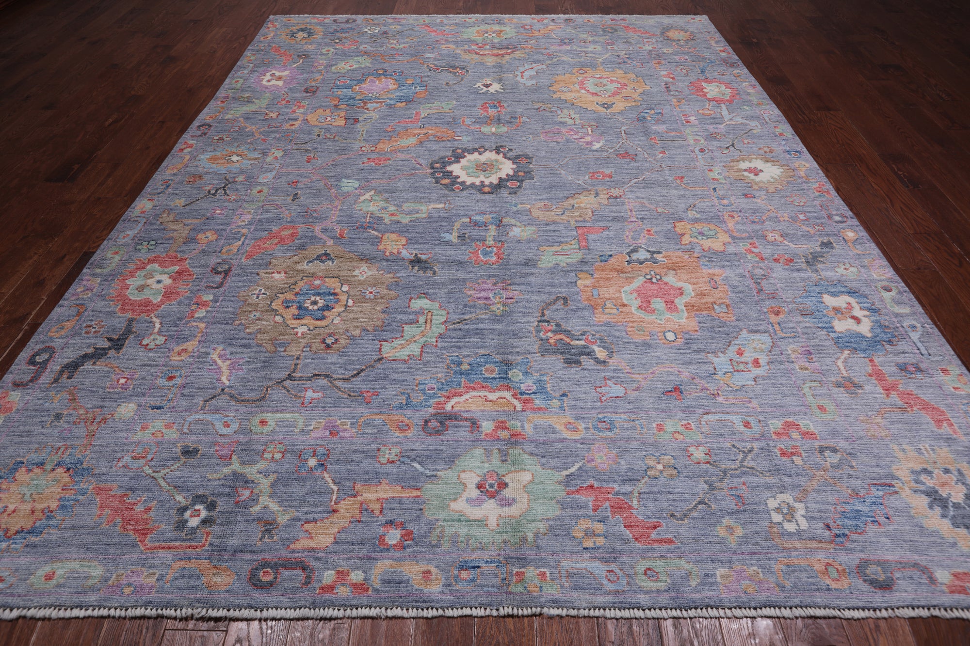 Blue/Grey Turkish Oushak Handmade Wool Rug - 9' 0" X 11' 11"