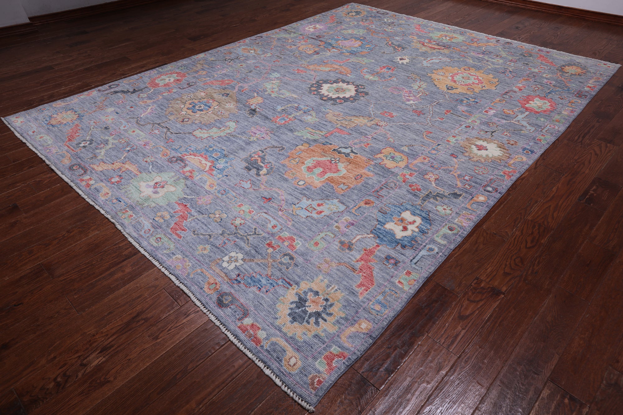 Blue/Grey Turkish Oushak Handmade Wool Rug - 9' 0" X 11' 11"