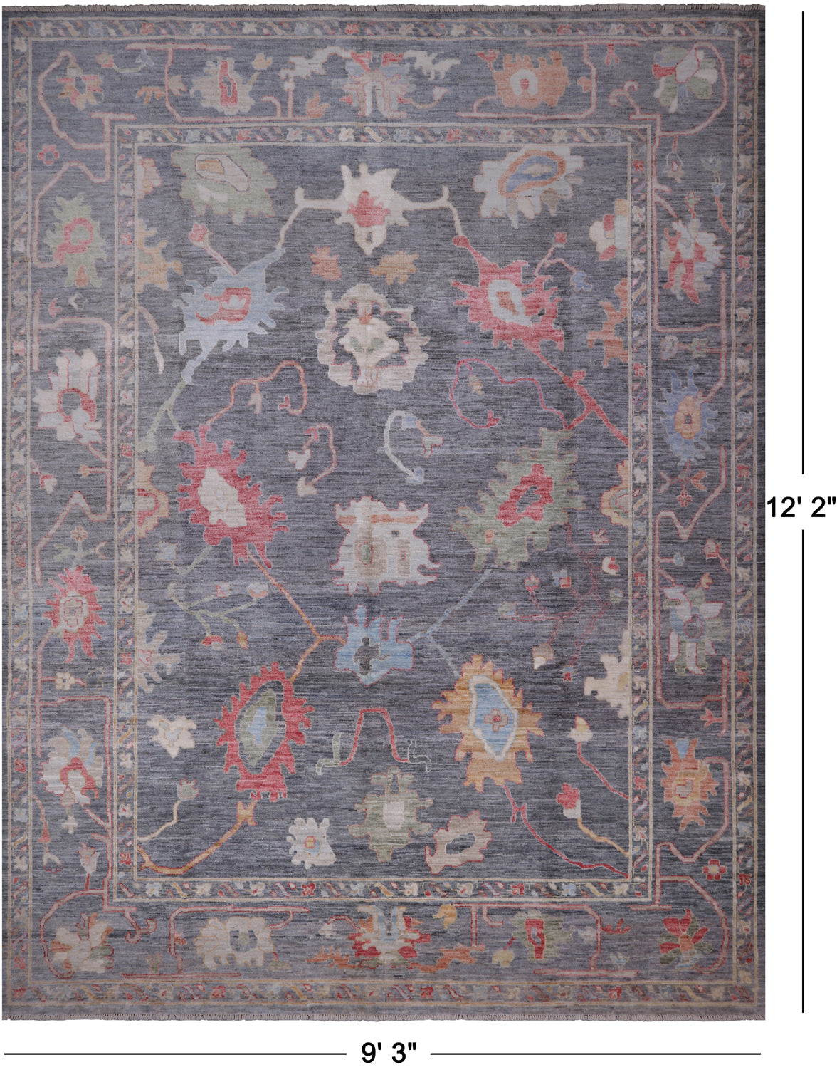 Grey Turkish Oushak Hand-Knotted Wool Rug - 9' 3" X 12' 2"
