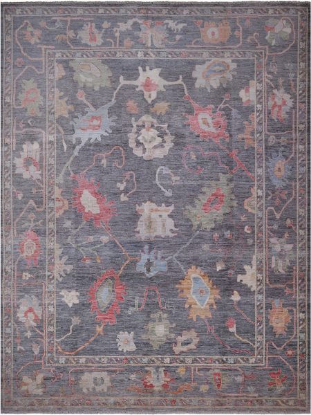 Grey Turkish Oushak Hand-Knotted Wool Rug - 9' 3" X 12' 2"