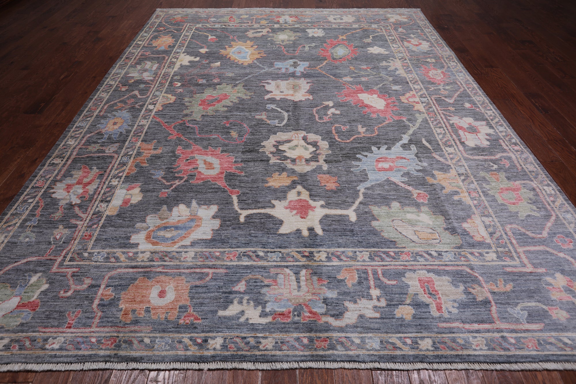 Grey Turkish Oushak Hand-Knotted Wool Rug - 9' 3" X 12' 2"