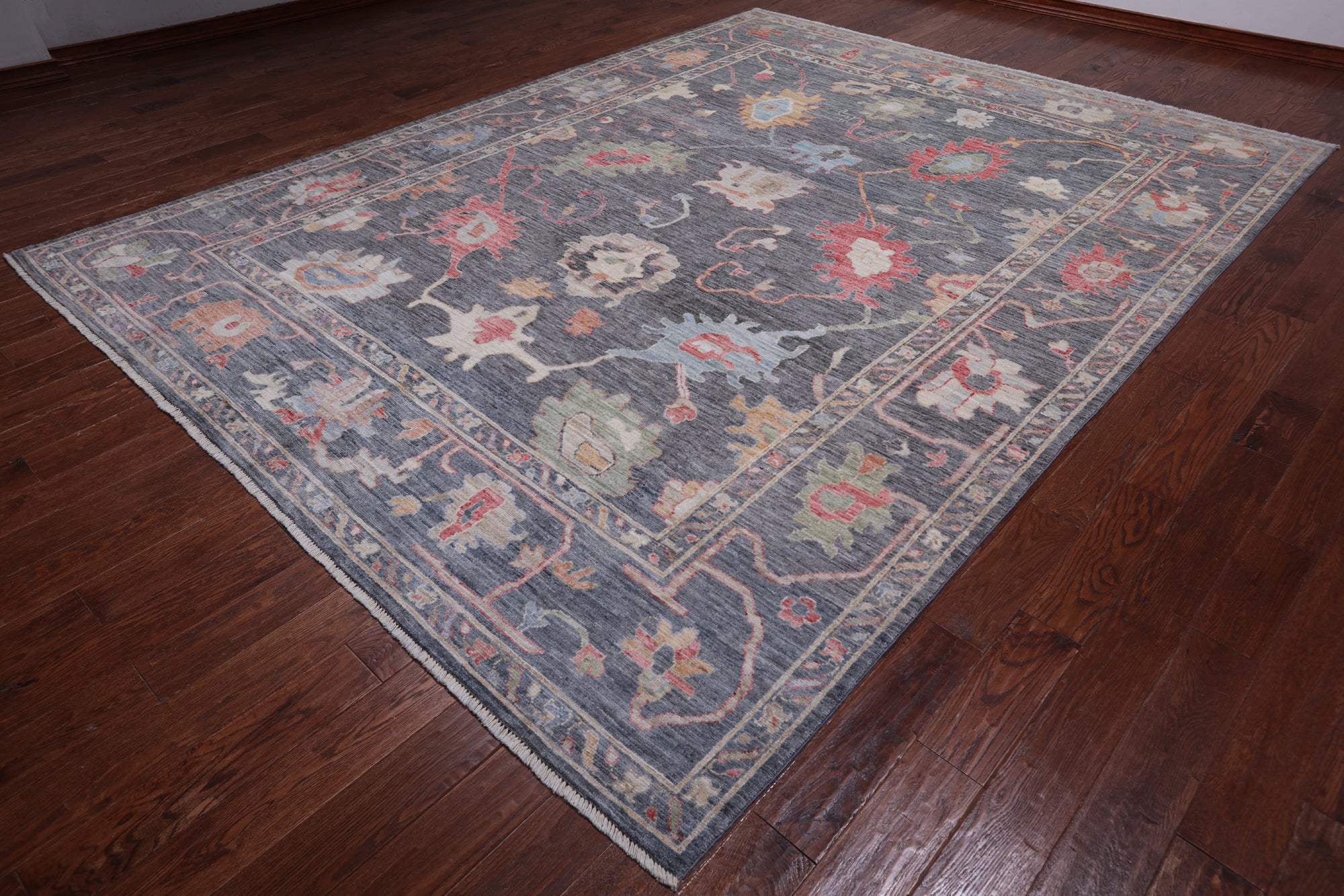 Grey Turkish Oushak Hand-Knotted Wool Rug - 9' 3" X 12' 2"