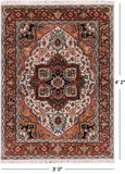 Ivory Geometric Heriz Serapi Hand Knotted Wool Rug - 3' 0" X 4' 2"