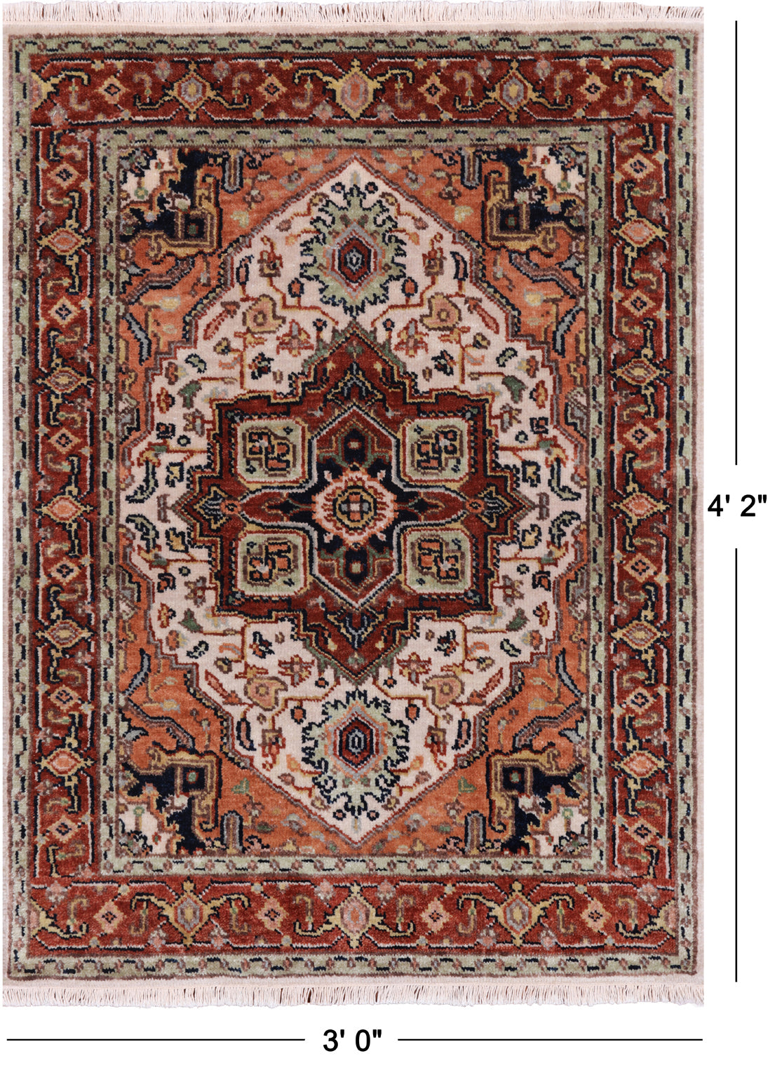 Ivory Geometric Heriz Serapi Hand Knotted Wool Rug - 3' 0" X 4' 2"