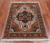 Ivory Geometric Heriz Serapi Hand Knotted Wool Rug - 3' 0" X 4' 2"