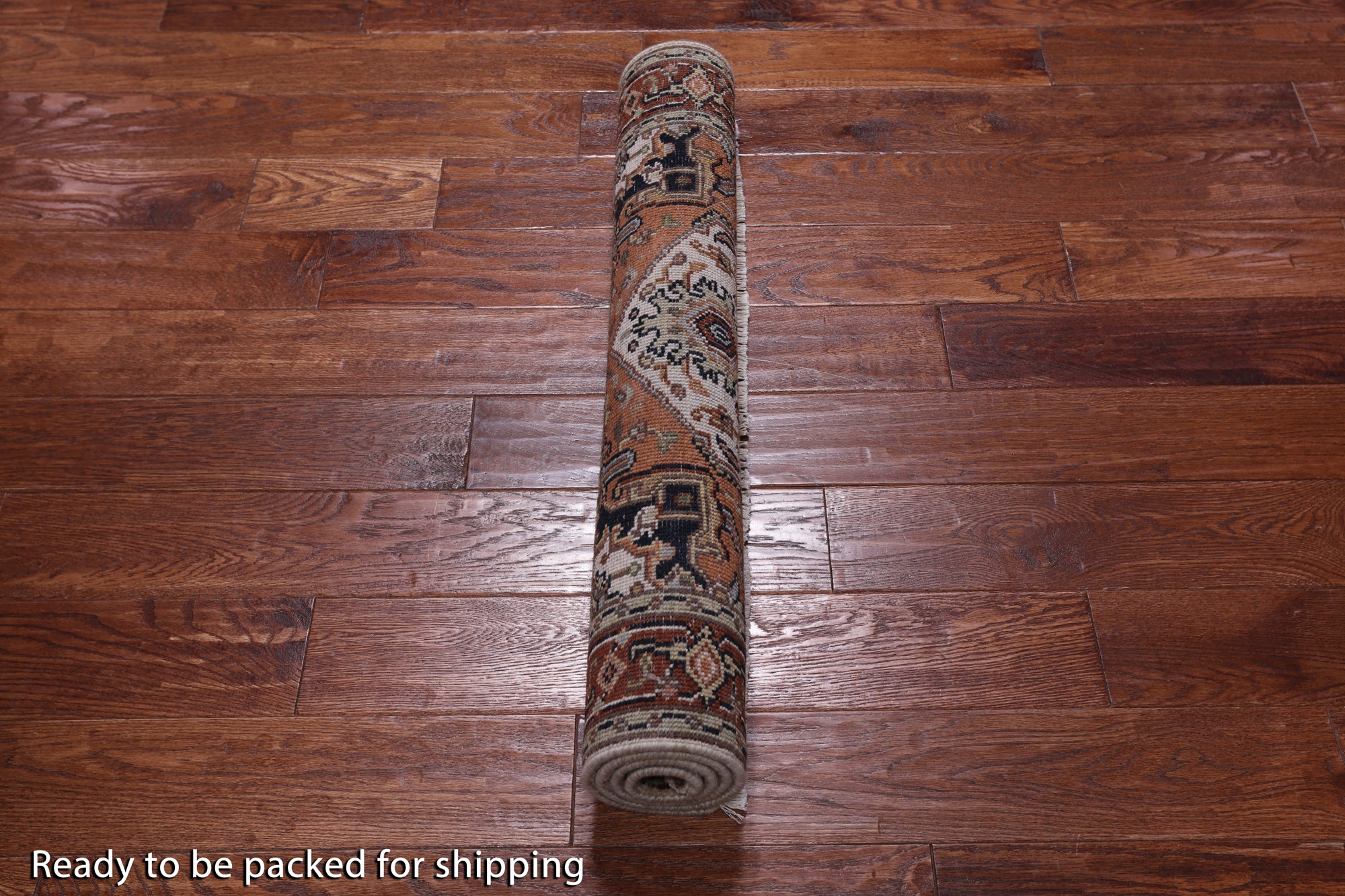 Ivory Geometric Heriz Serapi Hand Knotted Wool Rug - 3' 0" X 4' 2"