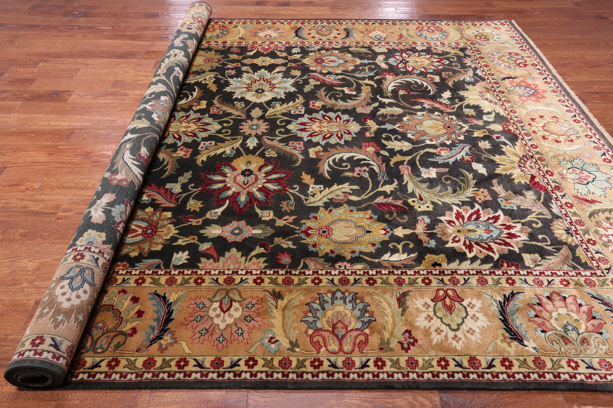 Olive Green Persian Tabriz Hand-Knotted Wool Rug - 9' 0" X 11' 7"