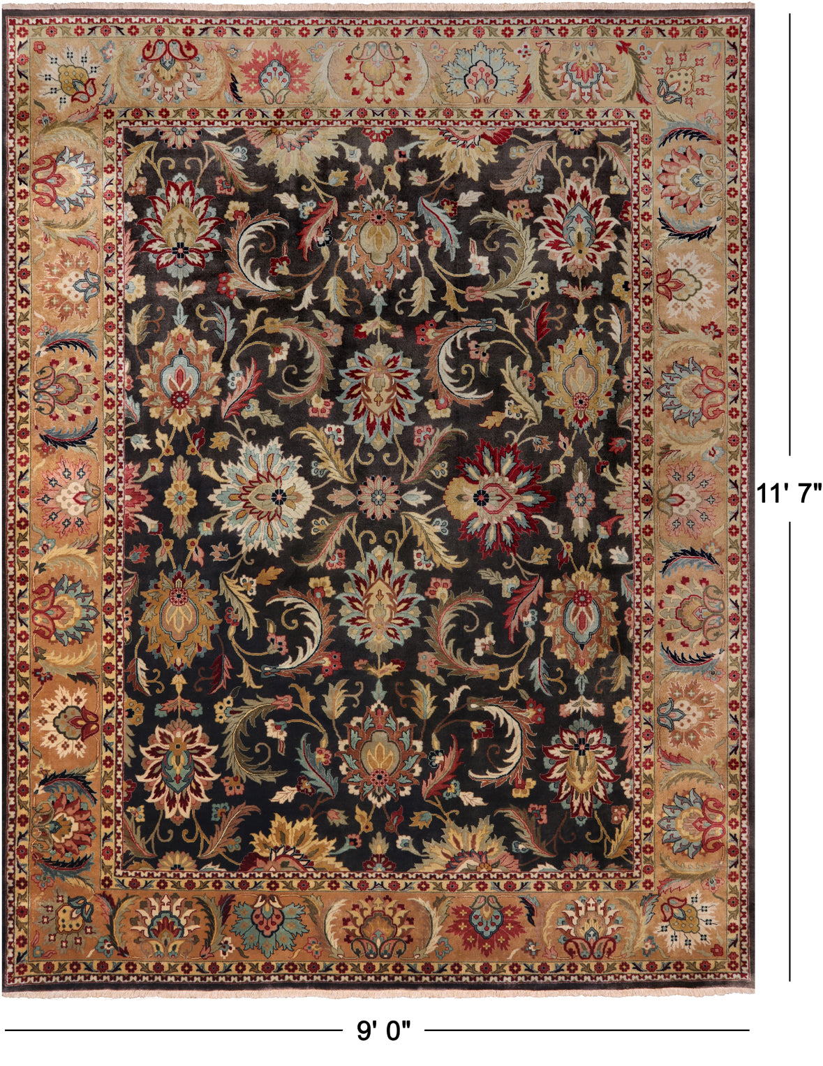 Olive Green Persian Tabriz Hand-Knotted Wool Rug - 9' 0" X 11' 7"