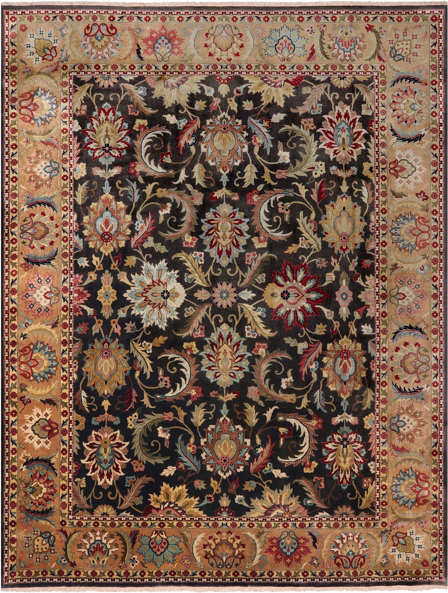 Olive Green Persian Tabriz Hand-Knotted Wool Rug - 9' 0" X 11' 7"