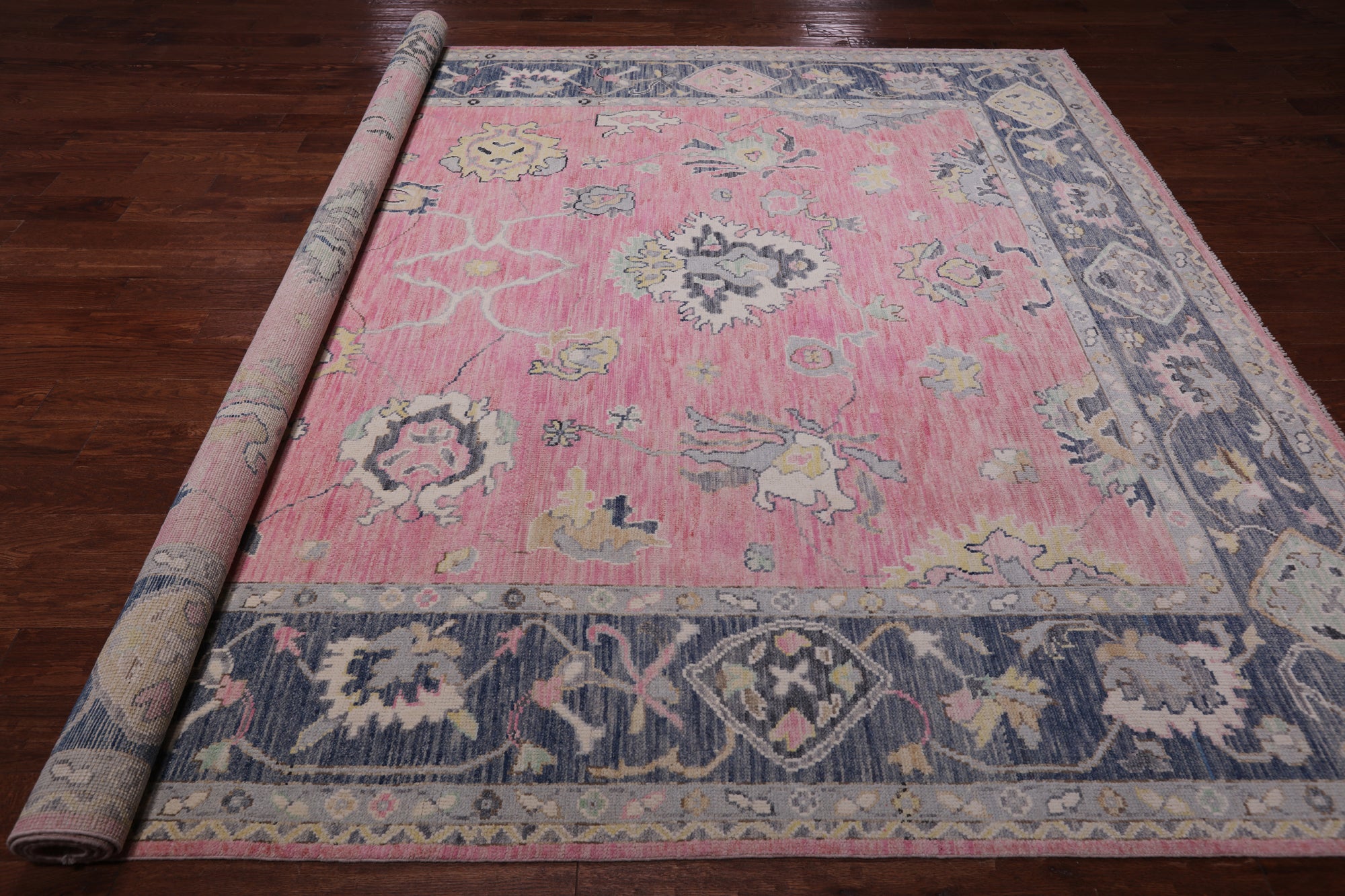 Pink Turkish Oushak Hand Knotted Wool Rug - 9' 3" X 12' 3"