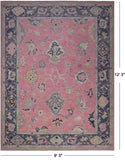 Pink Turkish Oushak Hand Knotted Wool Rug - 9' 3" X 12' 3"