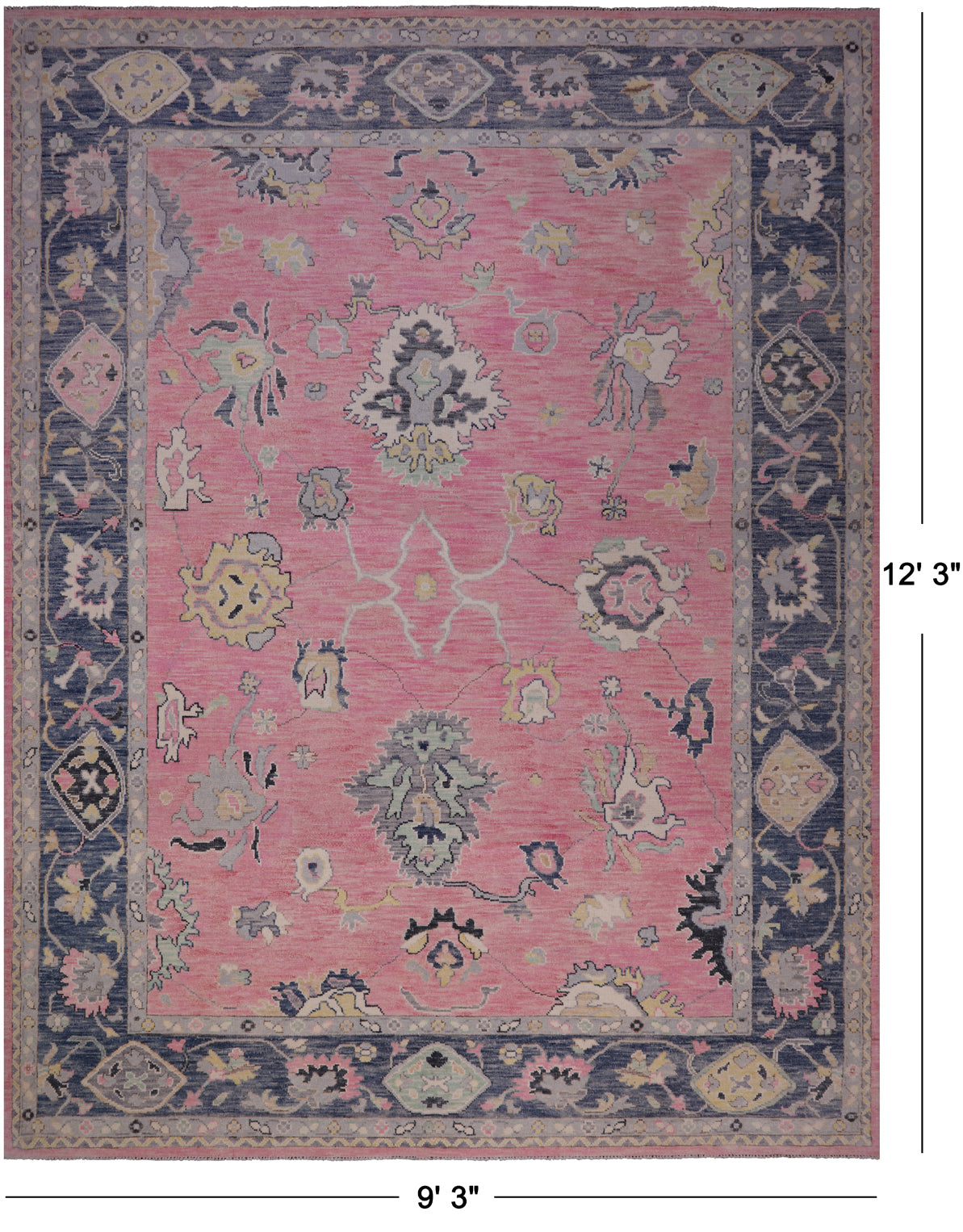 Pink Turkish Oushak Hand Knotted Wool Rug - 9' 3" X 12' 3"