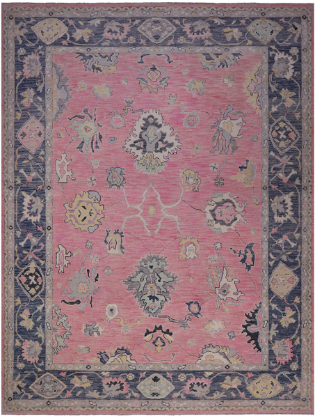 Pink Turkish Oushak Hand Knotted Wool Rug - 9' 3" X 12' 3"
