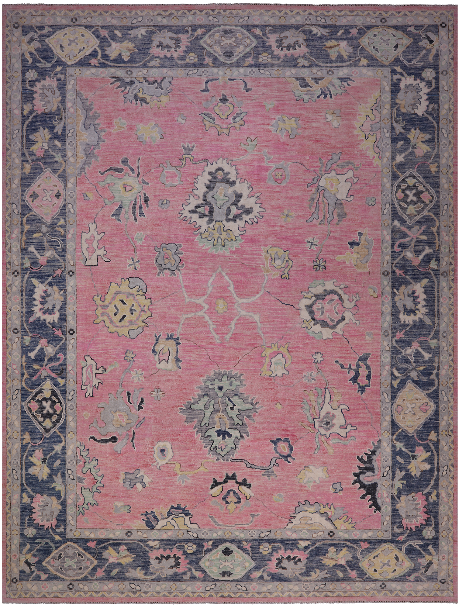 Pink Turkish Oushak Hand Knotted Wool Rug - 9' 3" X 12' 3"