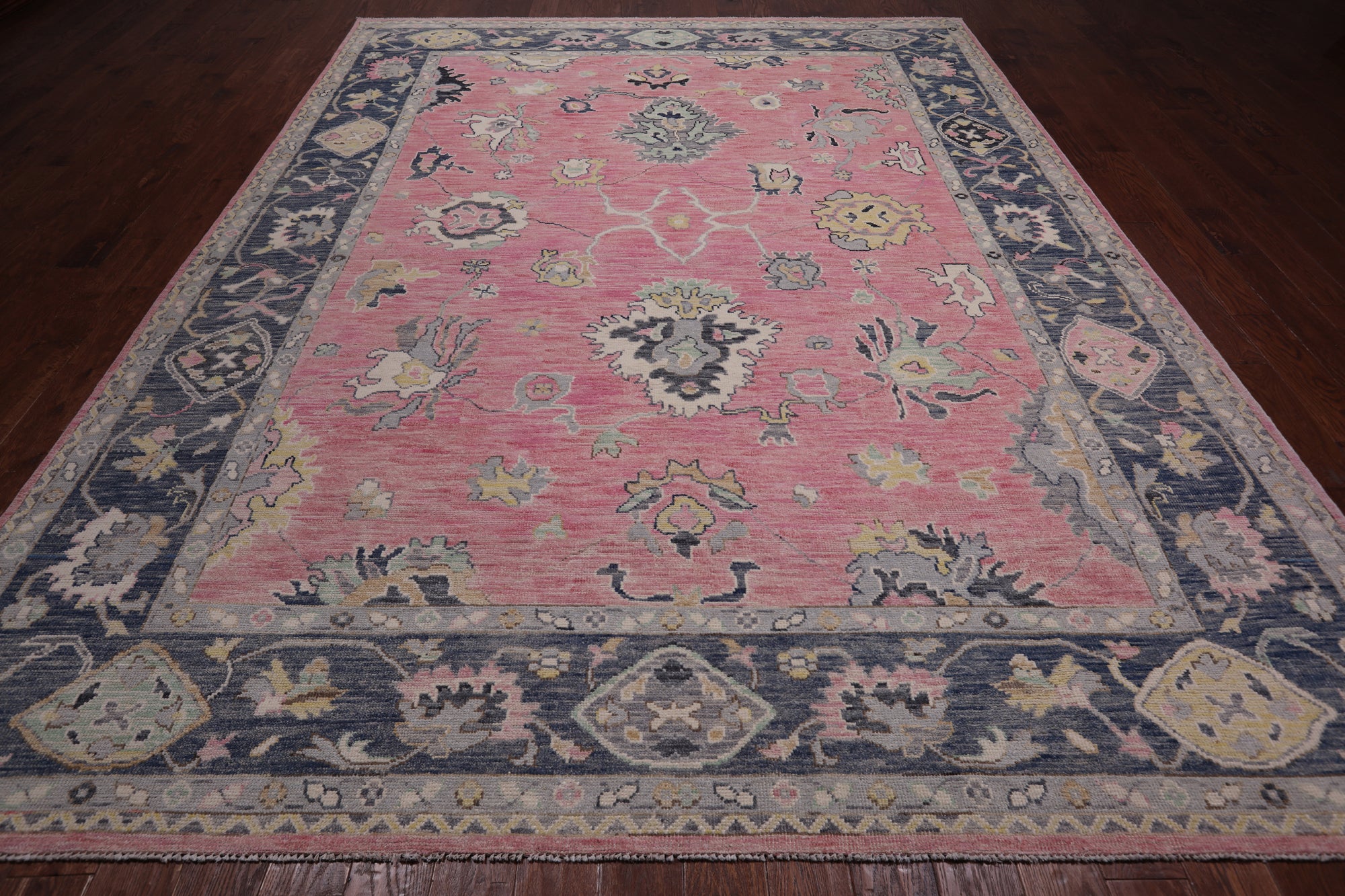 Pink Turkish Oushak Hand Knotted Wool Rug - 9' 3" X 12' 3"