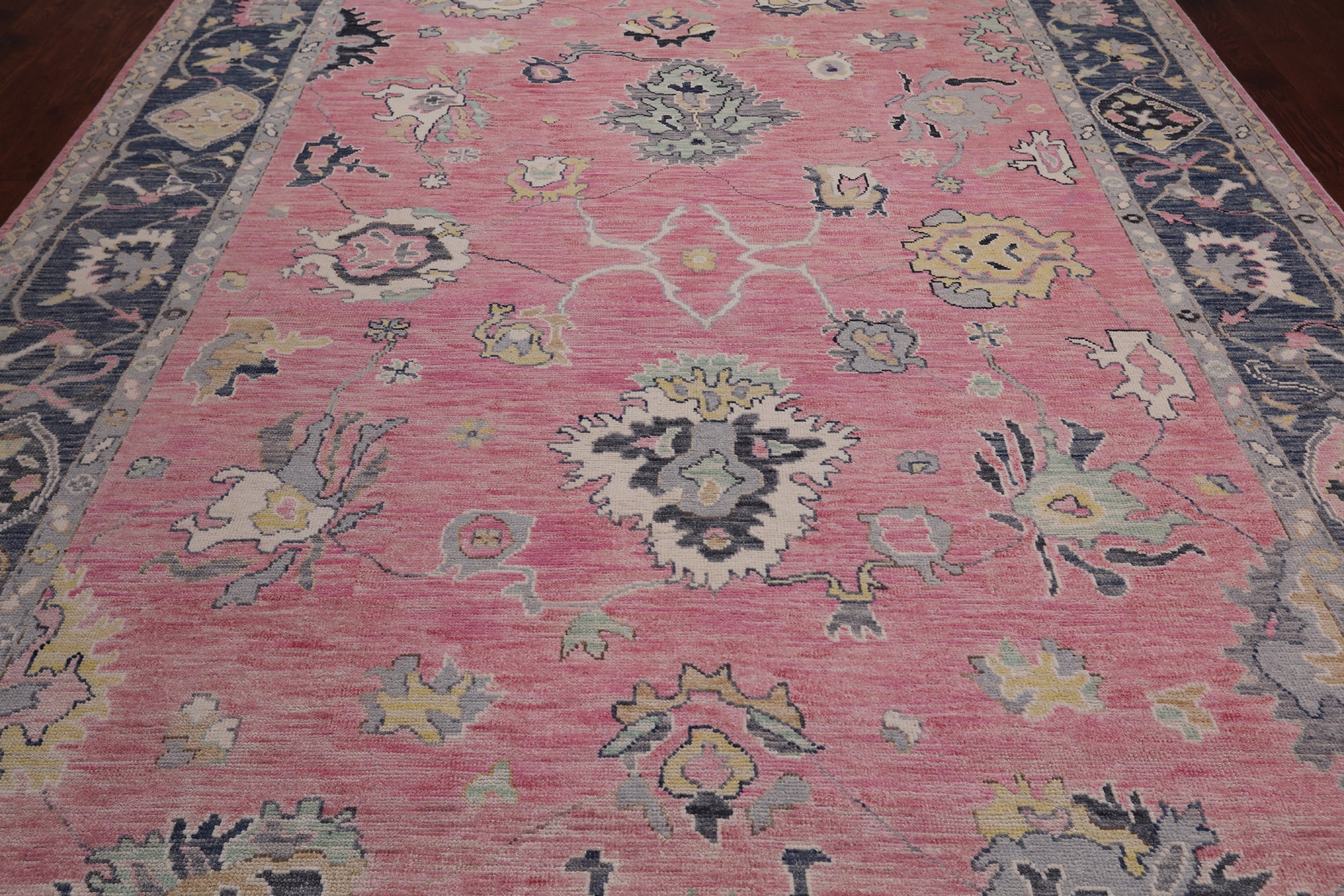 Pink Turkish Oushak Hand Knotted Wool Rug - 9' 3" X 12' 3"