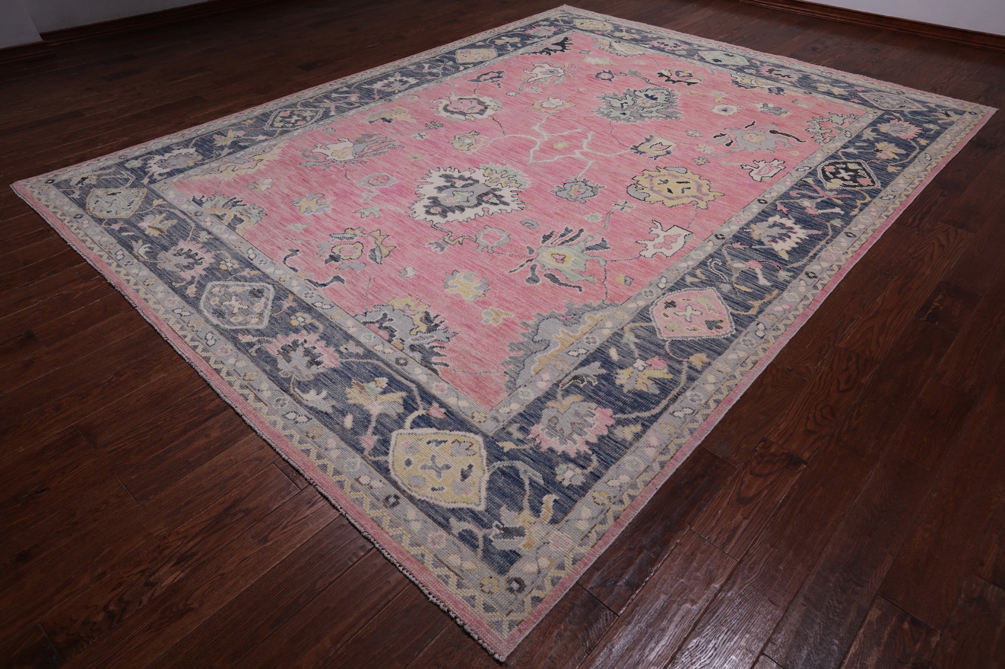 Pink Turkish Oushak Hand Knotted Wool Rug - 9' 3" X 12' 3"