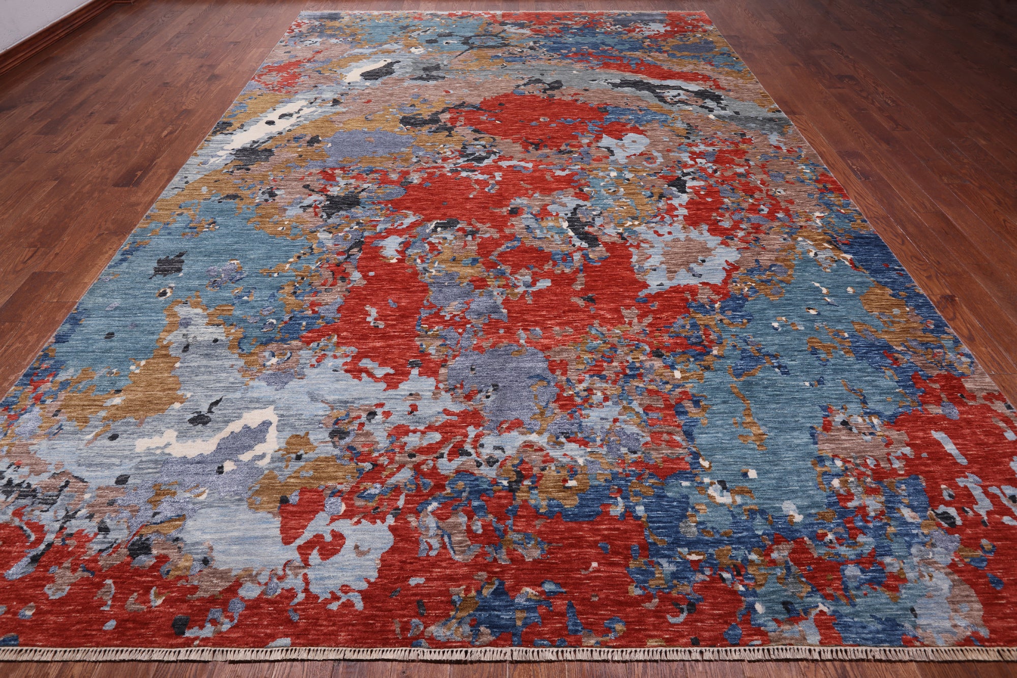 Abstract Contemporary Handmade Wool & Silk Rug - 10' 0" X 14' 4"