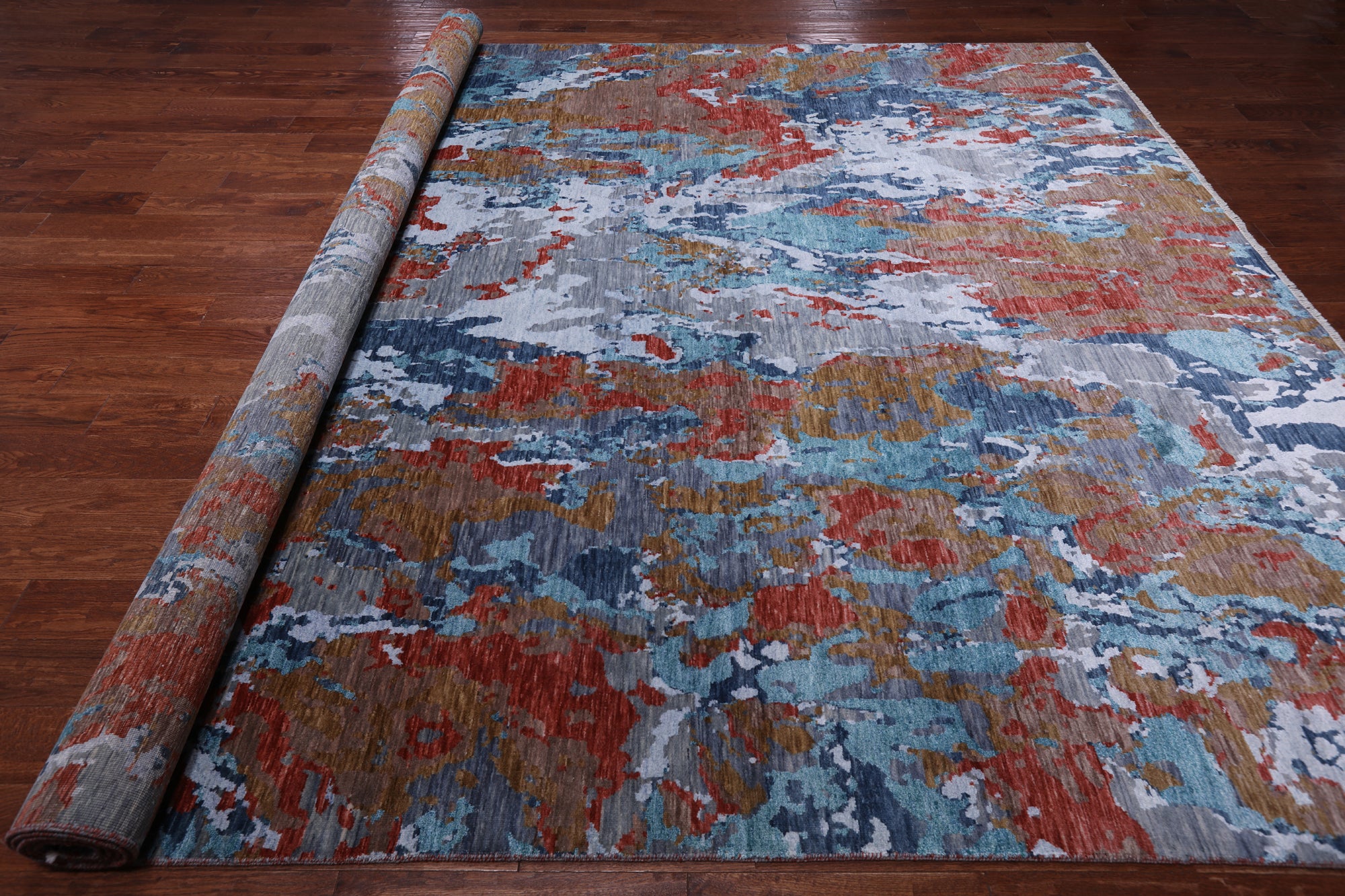 Abstract Contemporary Hand Knotted Wool & Silk Rug - 10' 0" X 14' 0"