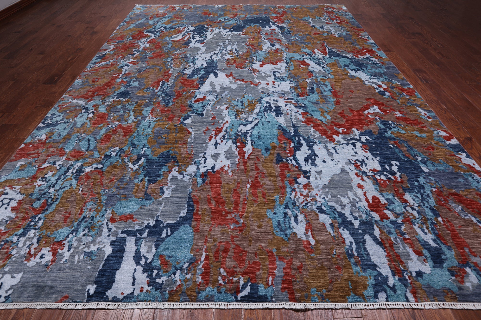 Abstract Contemporary Hand Knotted Wool & Silk Rug - 10' 0" X 14' 0"