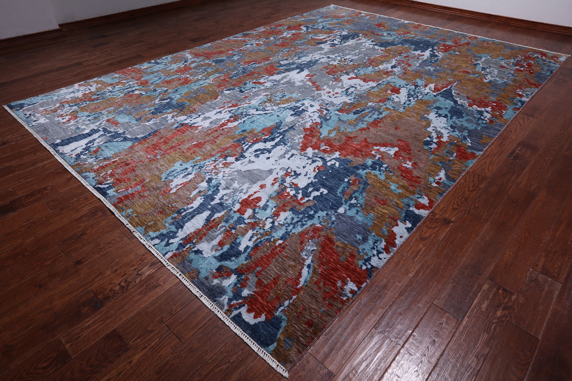 Abstract Contemporary Hand Knotted Wool & Silk Rug - 10' 0" X 14' 0"
