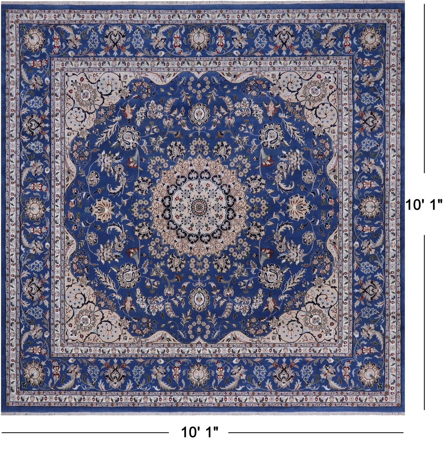 Square Persian Nain Hand Knotted Wool & Silk Rug - 10' 1" X 10' 1"