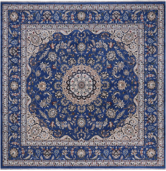 Square Persian Nain Hand Knotted Wool & Silk Rug - 10' 1" X 10' 1"