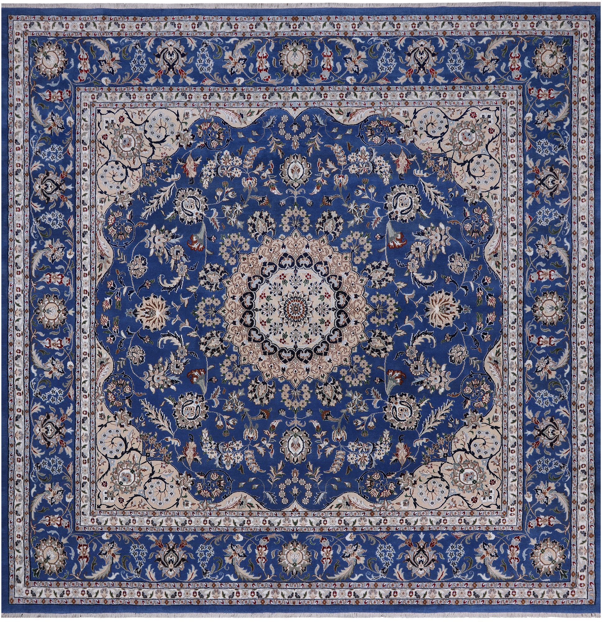 Square Persian Nain Hand Knotted Wool & Silk Rug - 10' 1" X 10' 1"