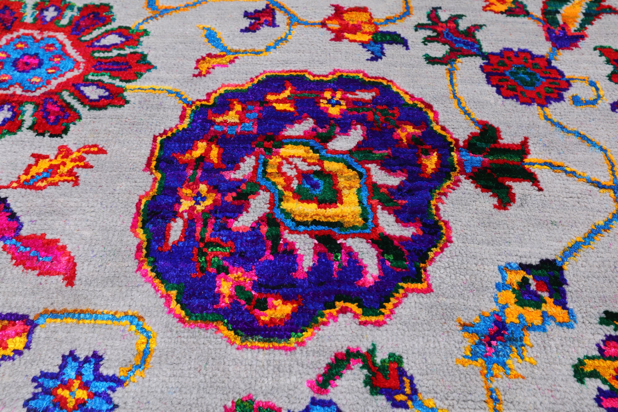 Grey Persian Tabriz Handmade Wool & Silk Rug - 8' 1" X 10' 1"