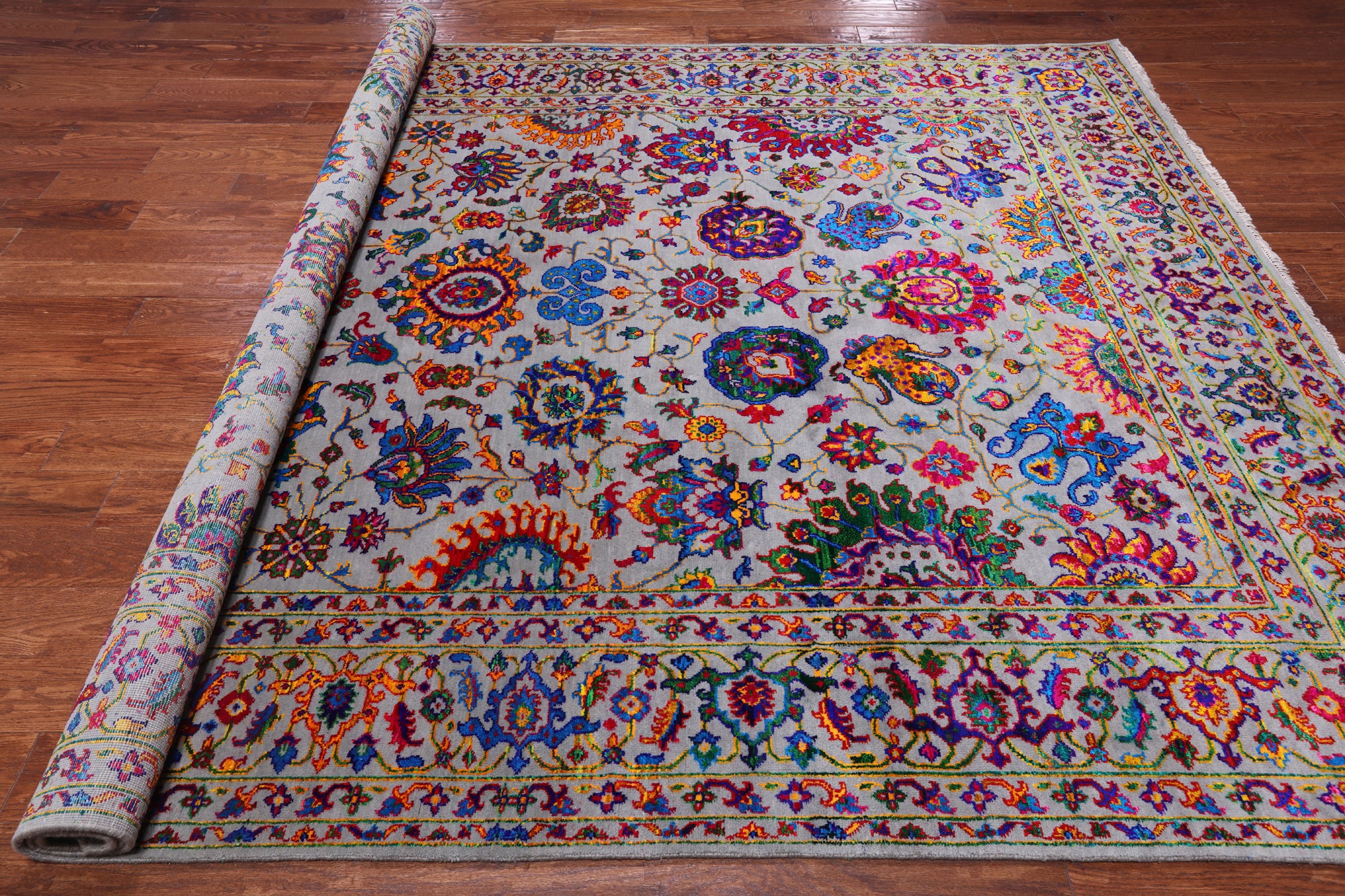 Grey Persian Tabriz Handmade Wool & Silk Rug - 8' 1" X 10' 1"