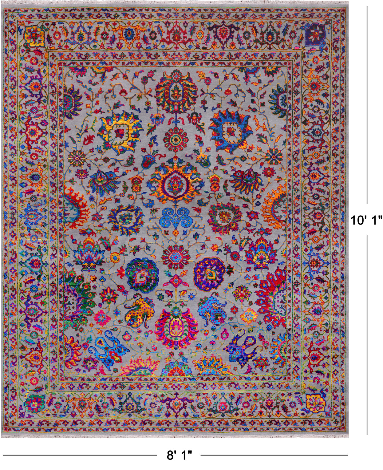 Grey Persian Tabriz Handmade Wool & Silk Rug - 8' 1" X 10' 1"