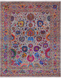 Grey Persian Tabriz Handmade Wool & Silk Rug - 8' 1" X 10' 1"