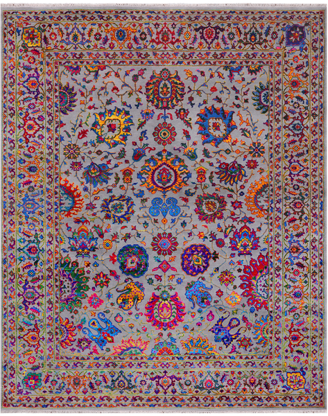 Grey Persian Tabriz Handmade Wool & Silk Rug - 8' 1" X 10' 1"