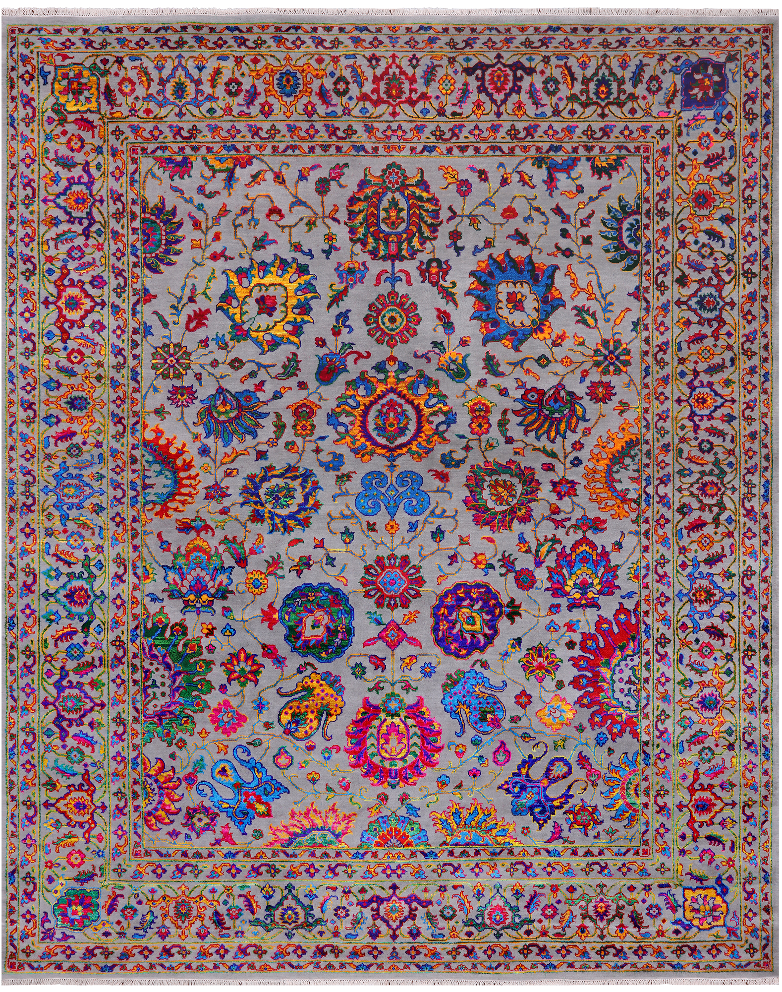 Grey Persian Tabriz Handmade Wool & Silk Rug - 8' 1" X 10' 1"