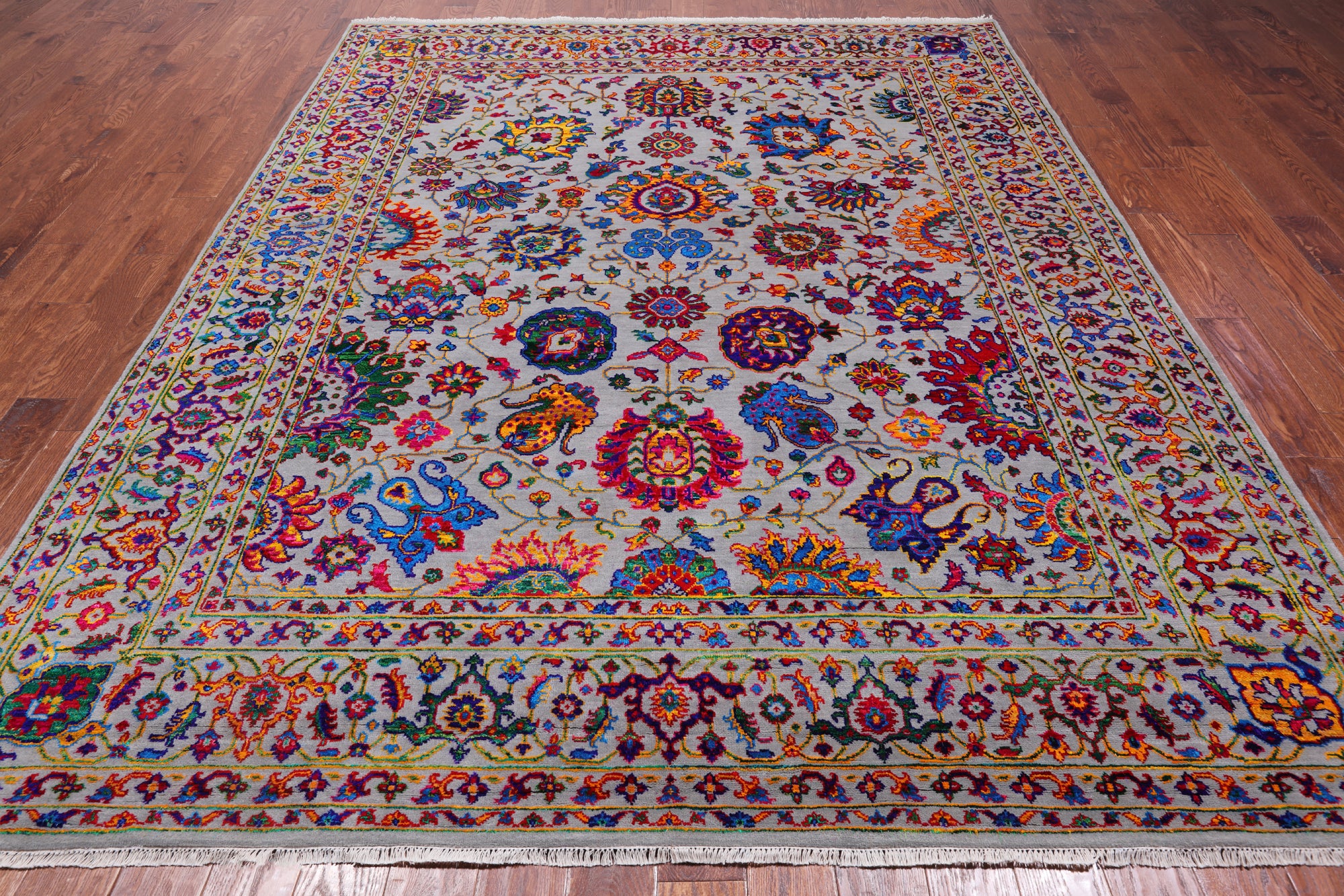Grey Persian Tabriz Handmade Wool & Silk Rug - 8' 1" X 10' 1"