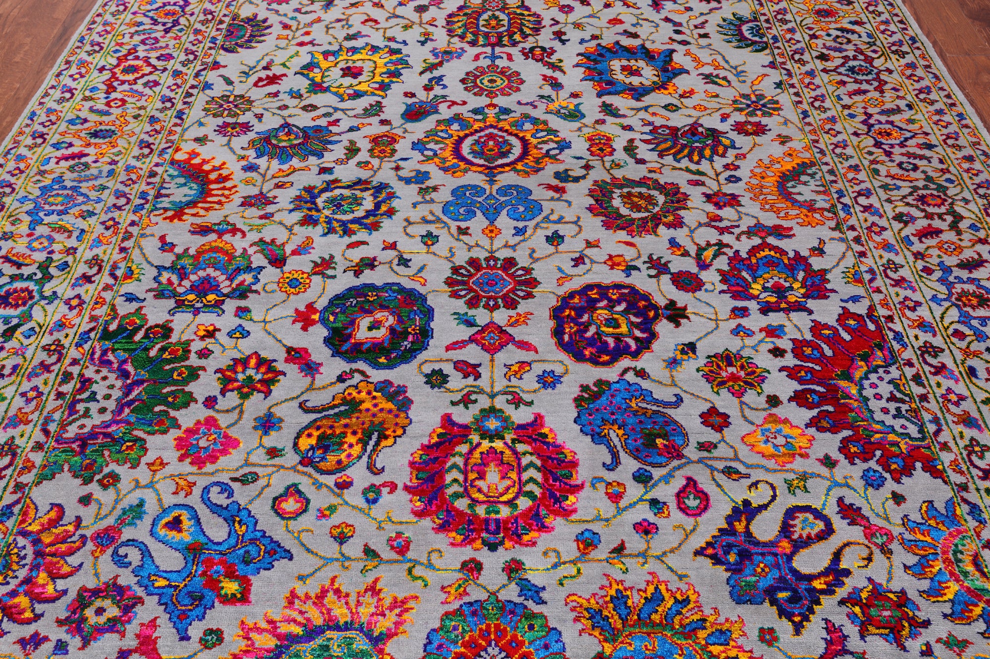 Grey Persian Tabriz Handmade Wool & Silk Rug - 8' 1" X 10' 1"